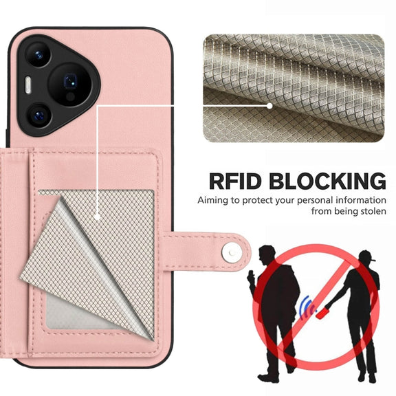 For Huawei Pura 70 Pro Button Card Bag RFID Anti-theft Phone Case(Pink)