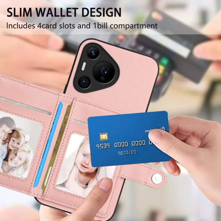 For Huawei Pura 70 Pro Button Card Bag RFID Anti-theft Phone Case(Pink)