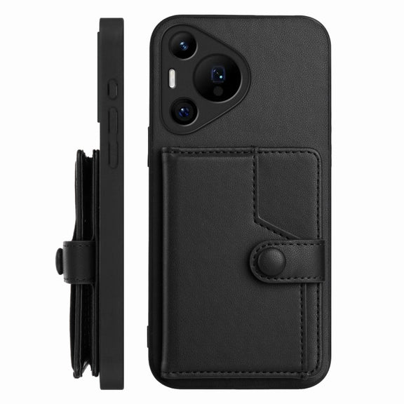 For Huawei Pura 70 Pro Button Card Bag RFID Anti-theft Phone Case(Black)