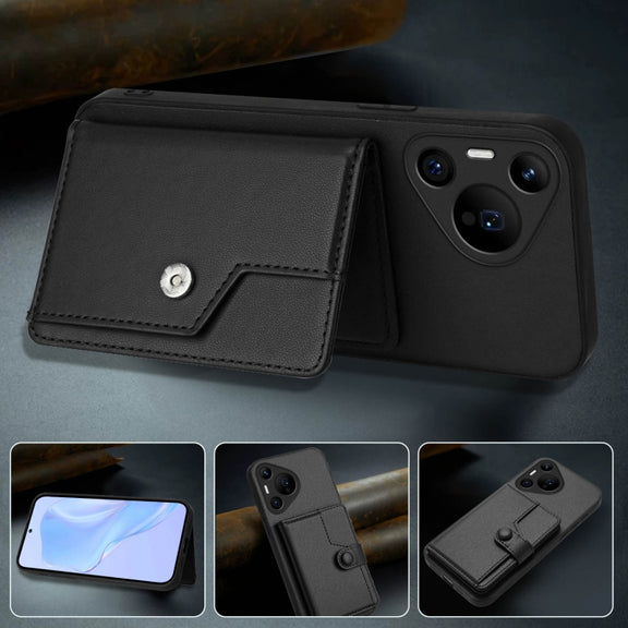 For Huawei Pura 70 Pro Button Card Bag RFID Anti-theft Phone Case(Black)