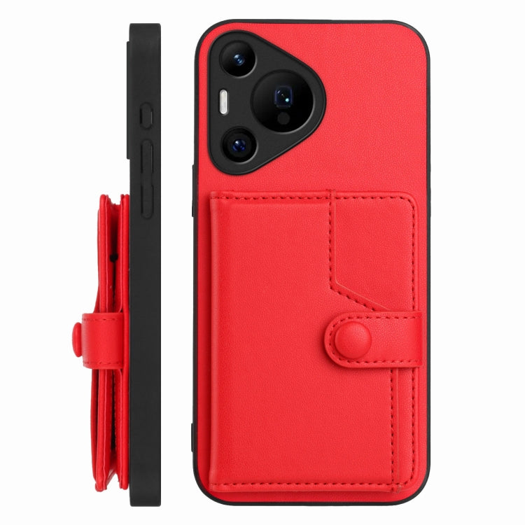 For Huawei Pura 70 Pro Button Card Bag RFID Anti-theft Phone Case(Red)