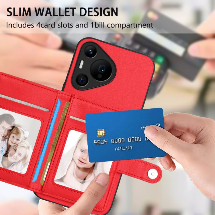 For Huawei Pura 70 Pro Button Card Bag RFID Anti-theft Phone Case(Red)
