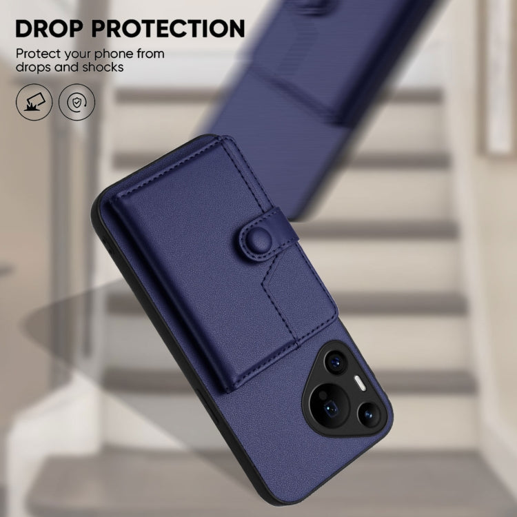For Huawei Pura 70 Pro Button Card Bag RFID Anti-theft Phone Case(Blue)