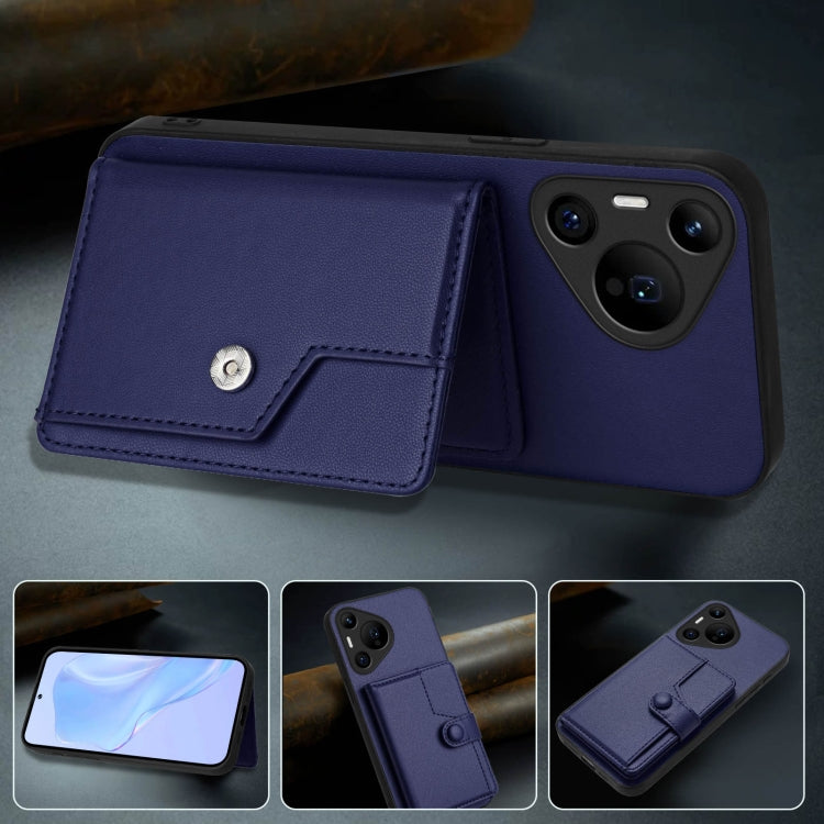 For Huawei Pura 70 Pro Button Card Bag RFID Anti-theft Phone Case(Blue)