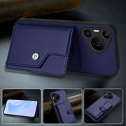 For Huawei Pura 70 Pro Button Card Bag RFID Anti-theft Phone Case(Blue)