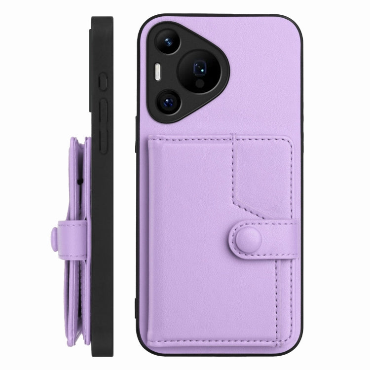 For Huawei Pura 70 Pro Button Card Bag RFID Anti-theft Phone Case(Purple)