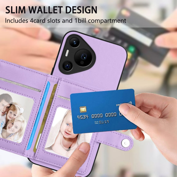 For Huawei Pura 70 Pro Button Card Bag RFID Anti-theft Phone Case(Purple)
