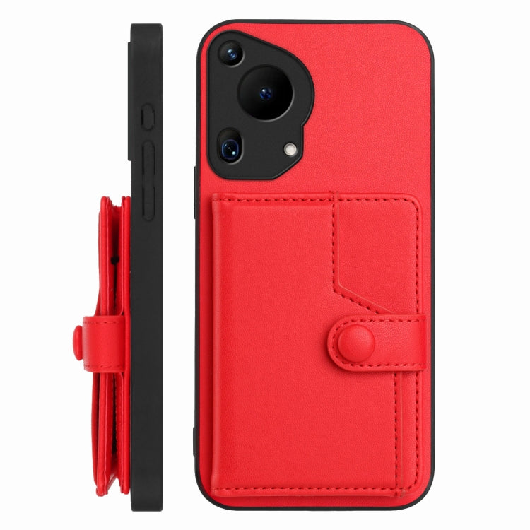 For Huawei Pura 70 Ultra Button Card Bag RFID Anti-theft Phone Case(Red)