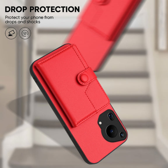 For Huawei Pura 70 Ultra Button Card Bag RFID Anti-theft Phone Case(Red)