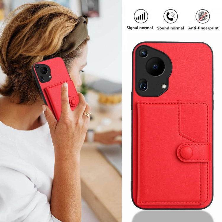 For Huawei Pura 70 Ultra Button Card Bag RFID Anti-theft Phone Case(Red)