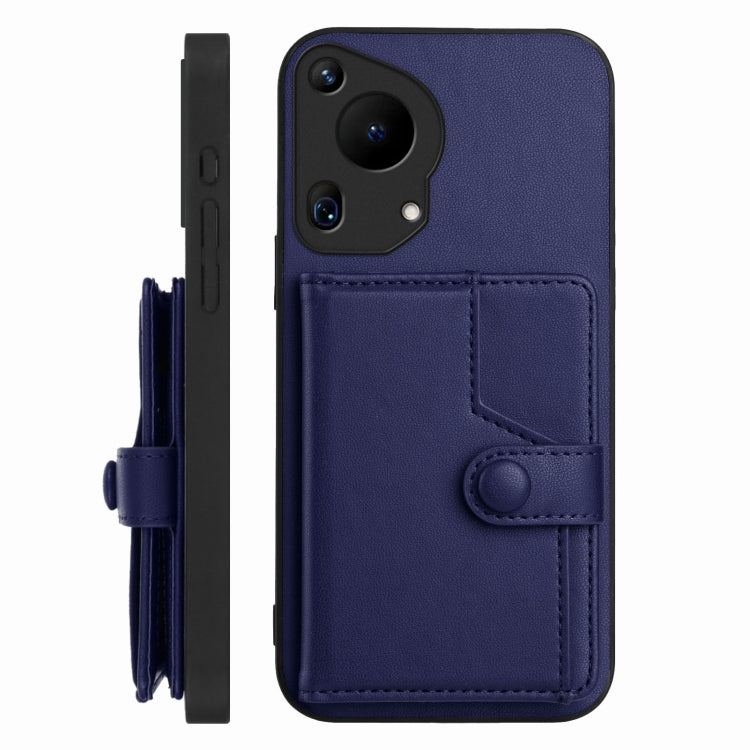 For Huawei Pura 70 Ultra Button Card Bag RFID Anti-theft Phone Case(Blue)