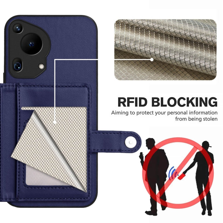 For Huawei Pura 70 Ultra Button Card Bag RFID Anti-theft Phone Case(Blue)