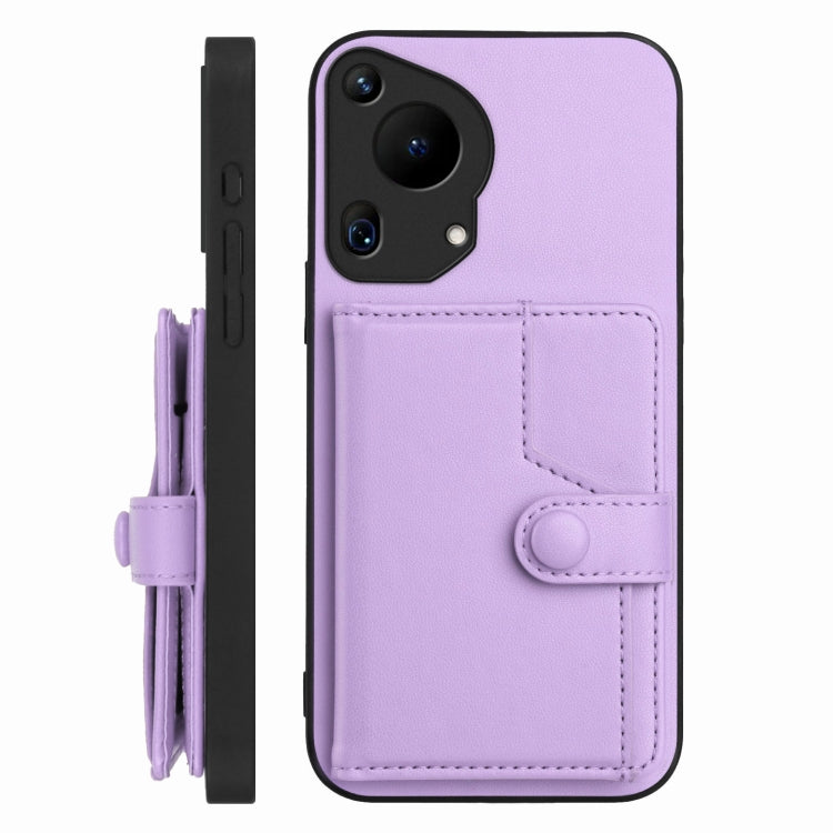 For Huawei Pura 70 Ultra Button Card Bag RFID Anti-theft Phone Case(Purple)