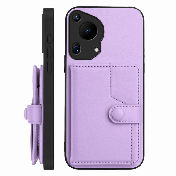For Huawei Pura 70 Ultra Button Card Bag RFID Anti-theft Phone Case(Purple)