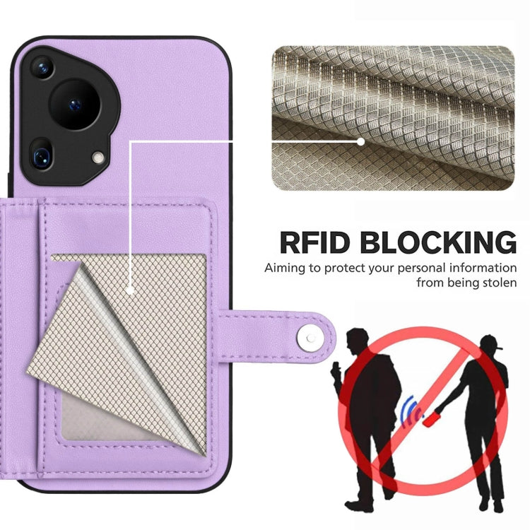 For Huawei Pura 70 Ultra Button Card Bag RFID Anti-theft Phone Case(Purple)