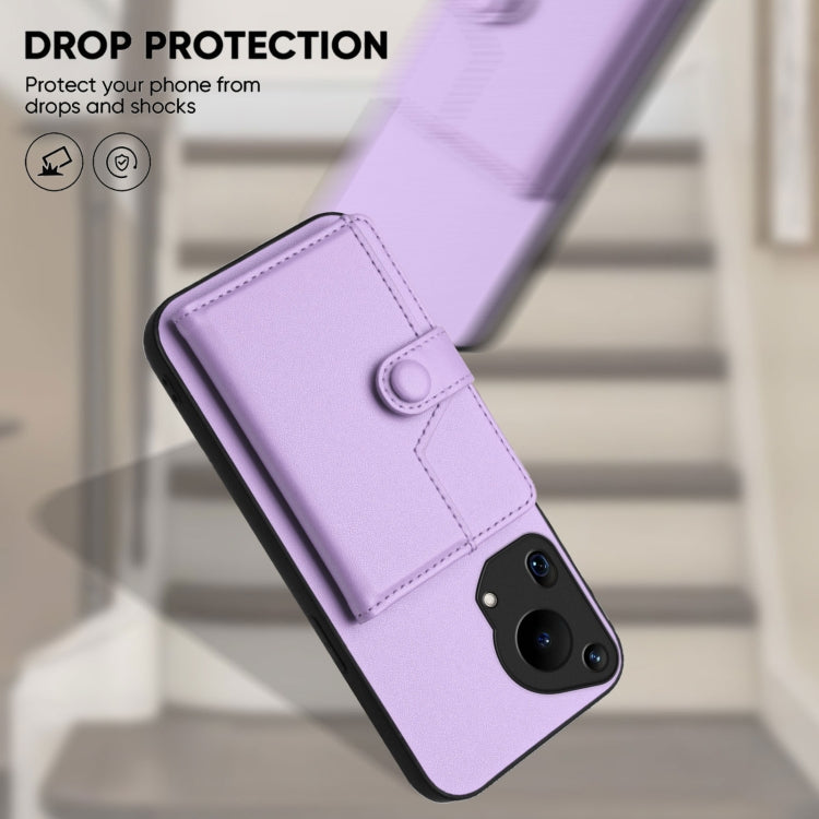 For Huawei Pura 70 Ultra Button Card Bag RFID Anti-theft Phone Case(Purple)