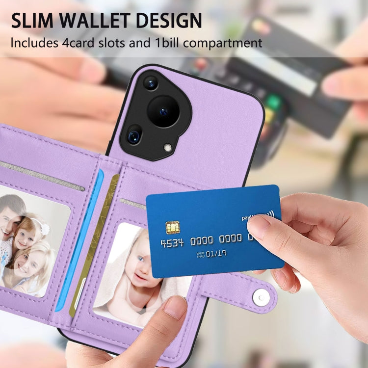 For Huawei Pura 70 Ultra Button Card Bag RFID Anti-theft Phone Case(Purple)