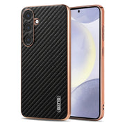 For Samsung Galaxy S25 5G AZNS Electroplated Edge Carbon Fiber Texture Phone Case(Black)