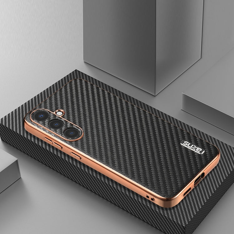 For Samsung Galaxy S25 5G AZNS Electroplated Edge Carbon Fiber Texture Phone Case(Black)