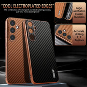 For Samsung Galaxy S25 5G AZNS Electroplated Edge Carbon Fiber Texture Phone Case(Black)