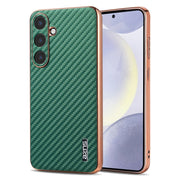 For Samsung Galaxy S25 5G AZNS Electroplated Edge Carbon Fiber Texture Phone Case(Green)