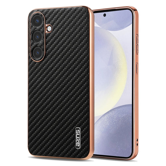 For Samsung Galaxy S25+ 5G AZNS Electroplated Edge Carbon Fiber Texture Phone Case(Black)