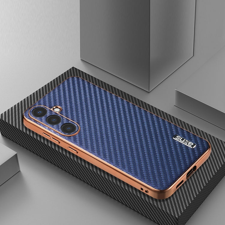 For Samsung Galaxy S25+ 5G AZNS Electroplated Edge Carbon Fiber Texture Phone Case(Blue)