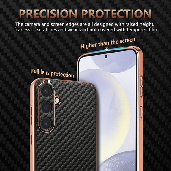 For Samsung Galaxy S25+ 5G AZNS Electroplated Edge Carbon Fiber Texture Phone Case(Blue)