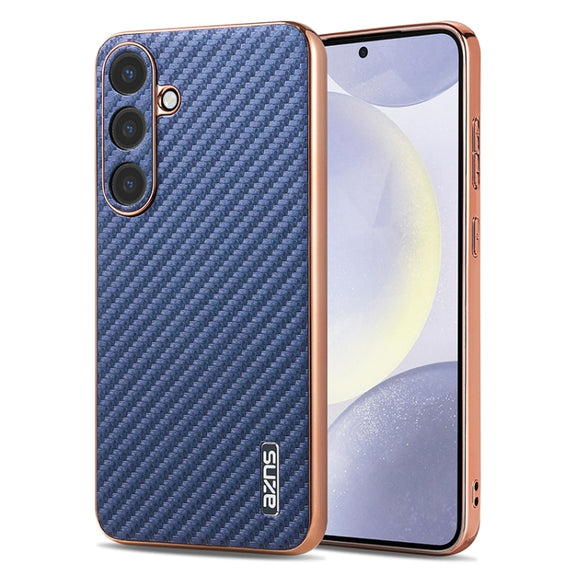 For Samsung Galaxy S25+ 5G AZNS Electroplated Edge Carbon Fiber Texture Phone Case(Blue)