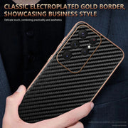 For Samsung Galaxy S25 Ultra 5G AZNS Electroplated Edge Carbon Fiber Texture Phone Case(Black)