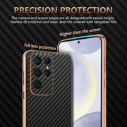 For Samsung Galaxy S25 Ultra 5G AZNS Electroplated Edge Carbon Fiber Texture Phone Case(Brown)