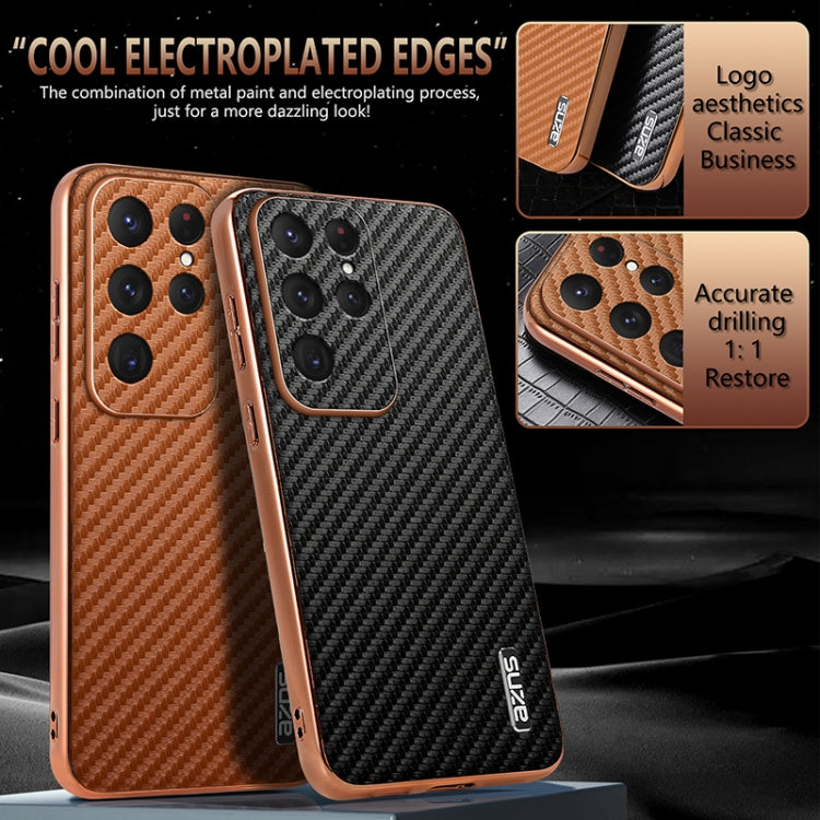 For Samsung Galaxy S25 Ultra 5G AZNS Electroplated Edge Carbon Fiber Texture Phone Case(Blue)