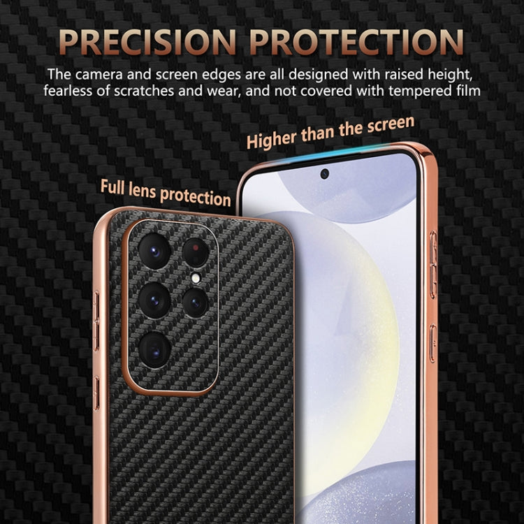 For Samsung Galaxy S25 Ultra 5G AZNS Electroplated Edge Carbon Fiber Texture Phone Case(Blue)