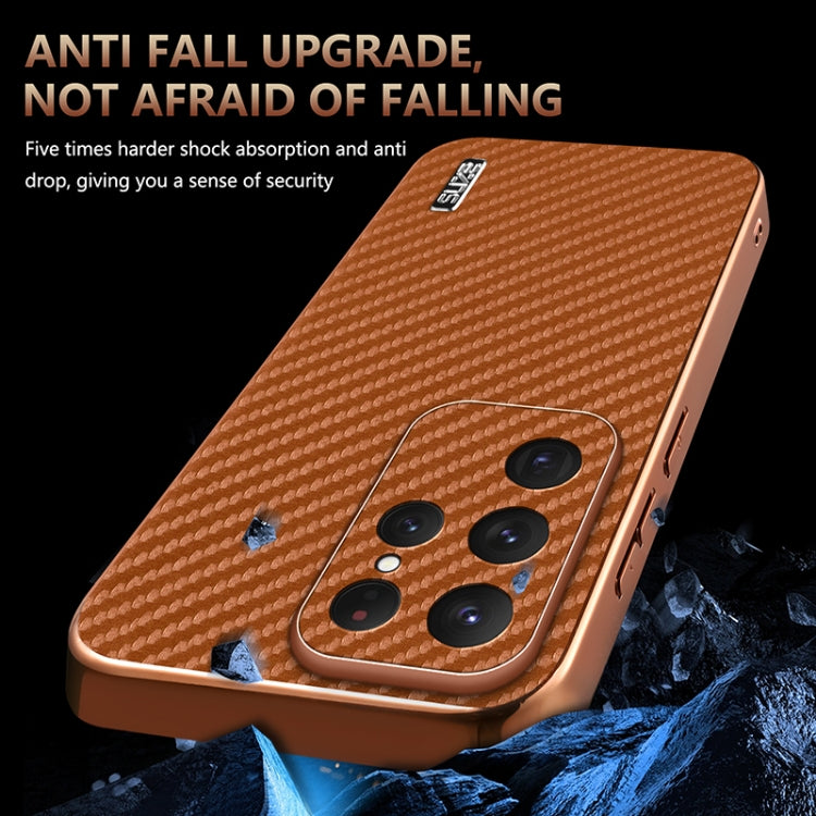 For Samsung Galaxy S25 Ultra 5G AZNS Electroplated Edge Carbon Fiber Texture Phone Case(Green)