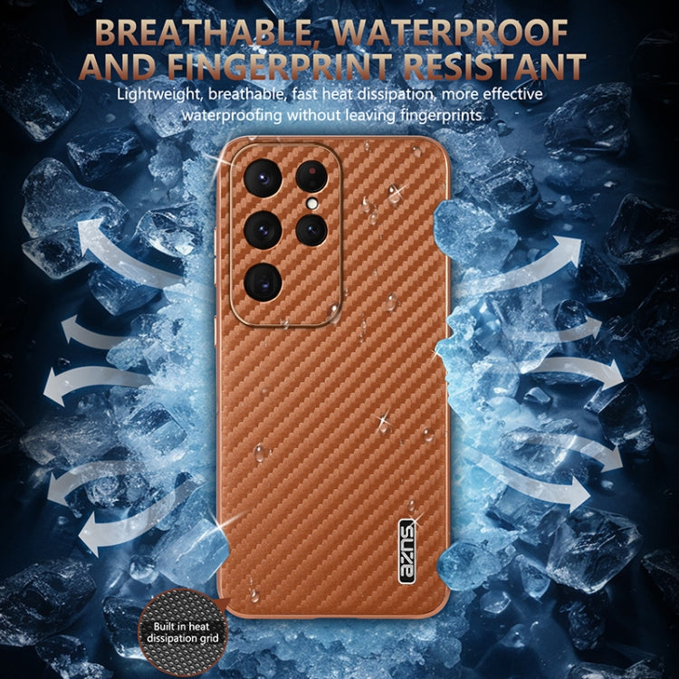 For Samsung Galaxy S25 Ultra 5G AZNS Electroplated Edge Carbon Fiber Texture Phone Case(Green)