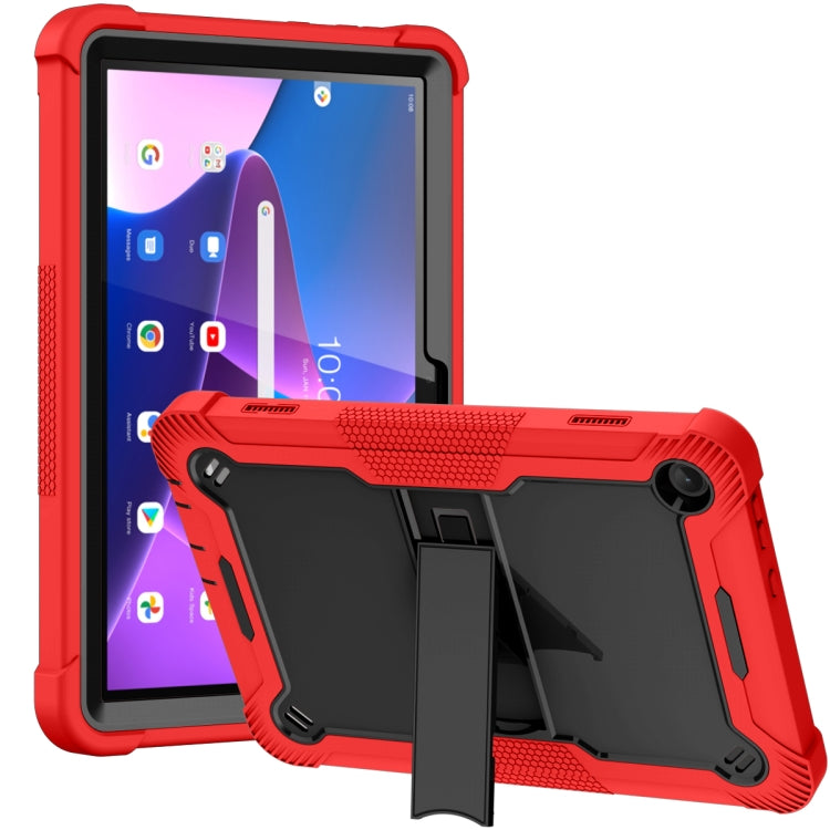 For Lenovo Tab M10 3rd Gen / TB328 Silicone Hybrid PC Tablet Case with Holder(Red Black)