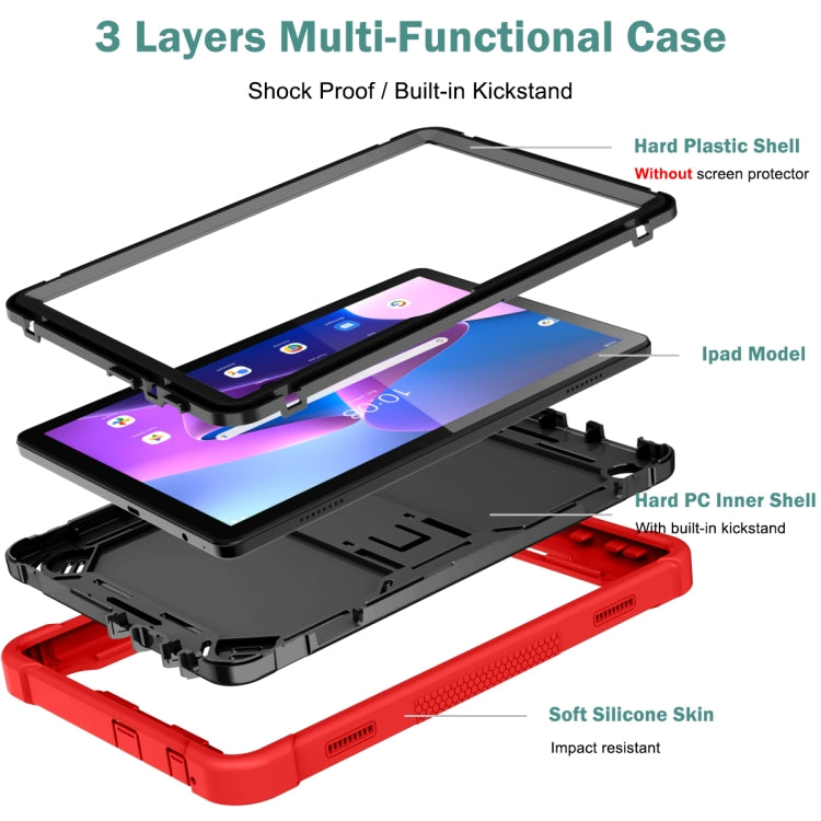 For Lenovo Tab M10 3rd Gen / TB328 Silicone Hybrid PC Tablet Case with Holder(Red Black)