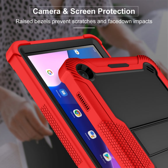 For Lenovo Tab M10 3rd Gen / TB328 Silicone Hybrid PC Tablet Case with Holder(Red Black)