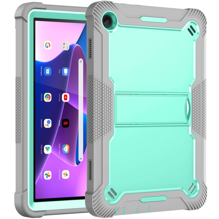 For Lenovo Tab M10 3rd Gen / TB328 Silicone Hybrid PC Tablet Case with Holder(Grey Mint Green)