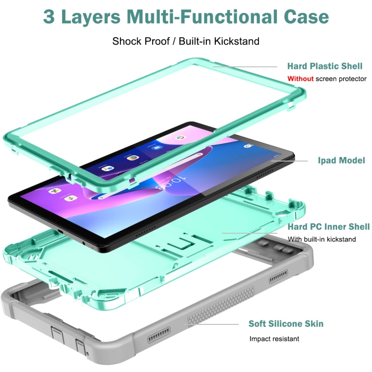 For Lenovo Tab M10 3rd Gen / TB328 Silicone Hybrid PC Tablet Case with Holder(Grey Mint Green)