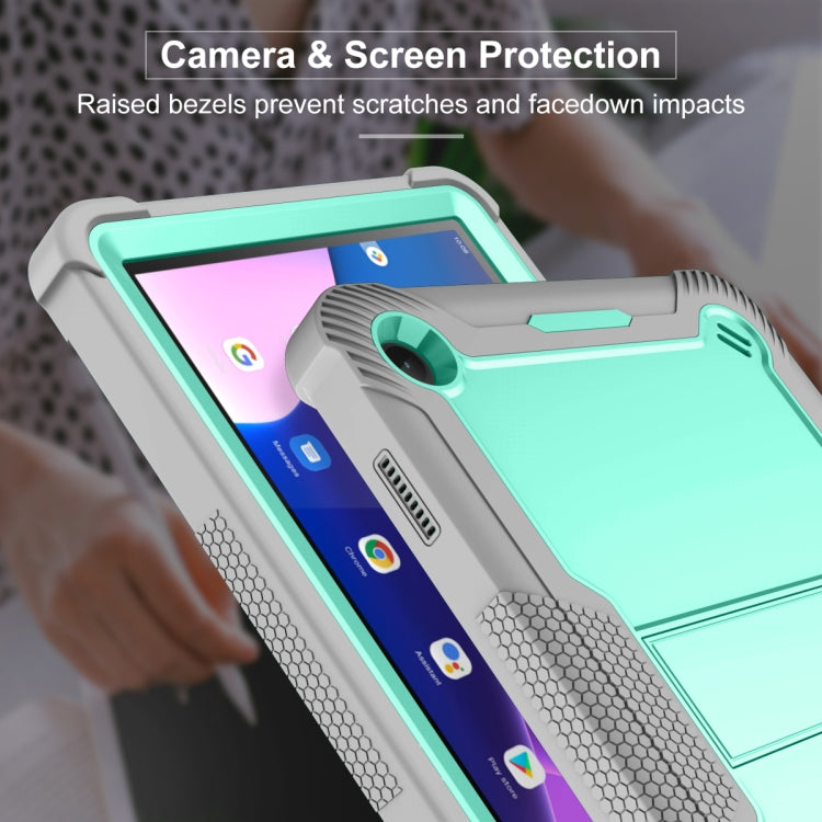For Lenovo Tab M10 3rd Gen / TB328 Silicone Hybrid PC Tablet Case with Holder(Grey Mint Green)