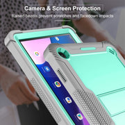 For Lenovo Tab M10 3rd Gen / TB328 Silicone Hybrid PC Tablet Case with Holder(Grey Mint Green)