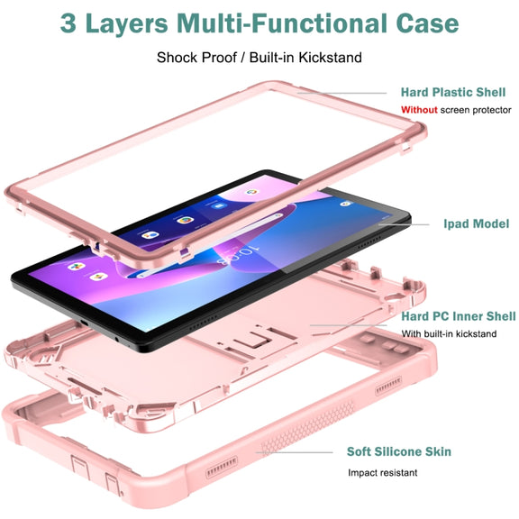 For Lenovo Tab M10 3rd Gen / TB328 Silicone Hybrid PC Tablet Case with Holder(Rose Gold)