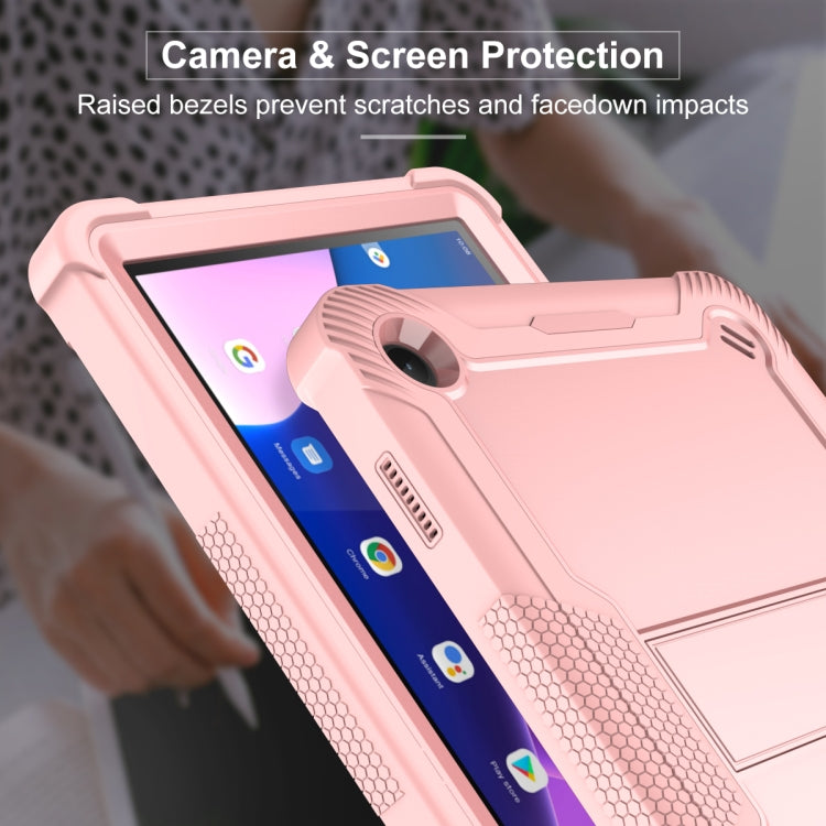 For Lenovo Tab M10 3rd Gen / TB328 Silicone Hybrid PC Tablet Case with Holder(Rose Gold)