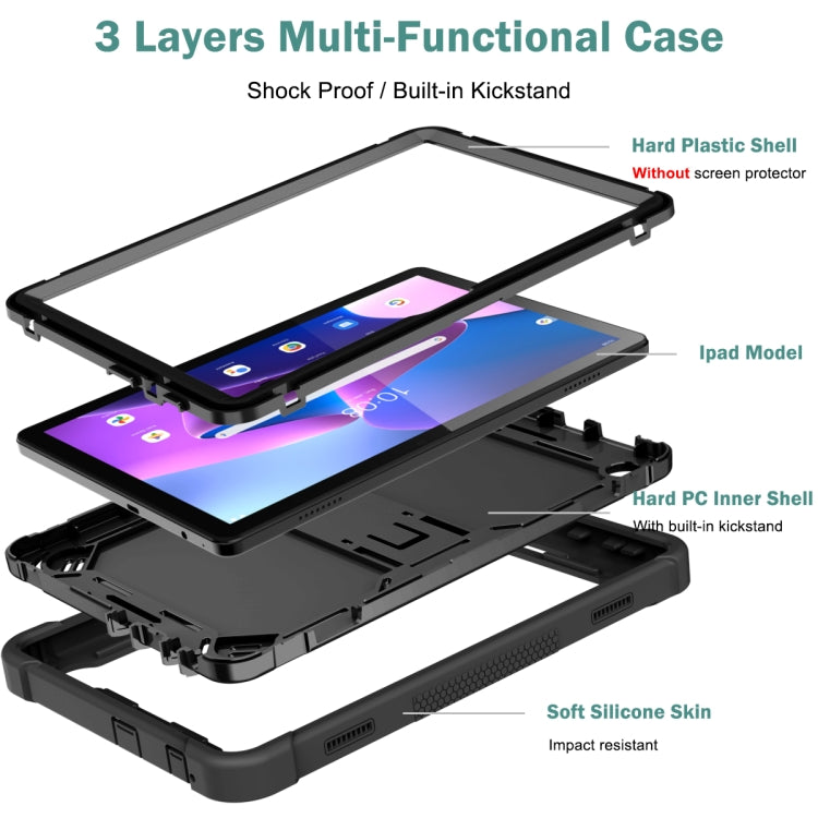 For Lenovo Tab M10 3rd Gen / TB328 Silicone Hybrid PC Tablet Case with Holder(Black)