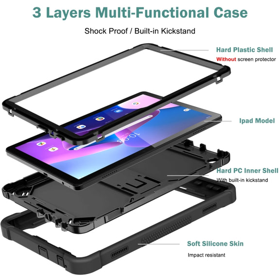 For Lenovo Tab M10 3rd Gen / TB328 Silicone Hybrid PC Tablet Case with Holder(Black)