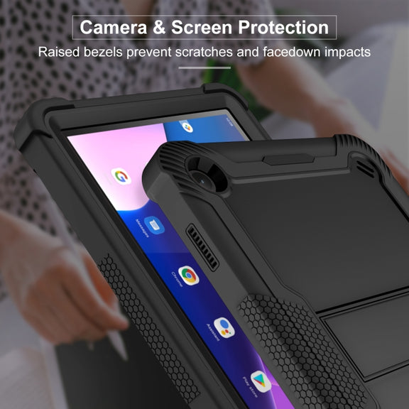 For Lenovo Tab M10 3rd Gen / TB328 Silicone Hybrid PC Tablet Case with Holder(Black)