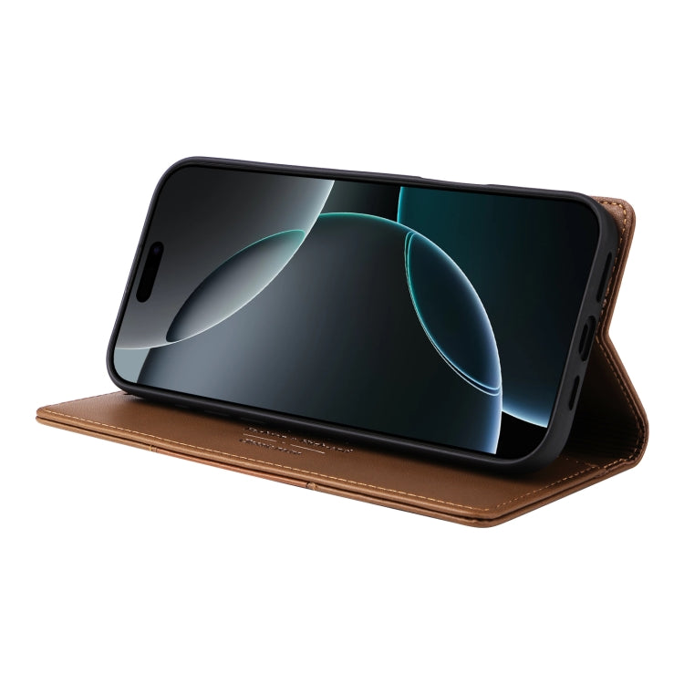 For iPhone 16 Pro GQUTROBE G01 RFID Anti-theft Leather Phone Case(Brown)