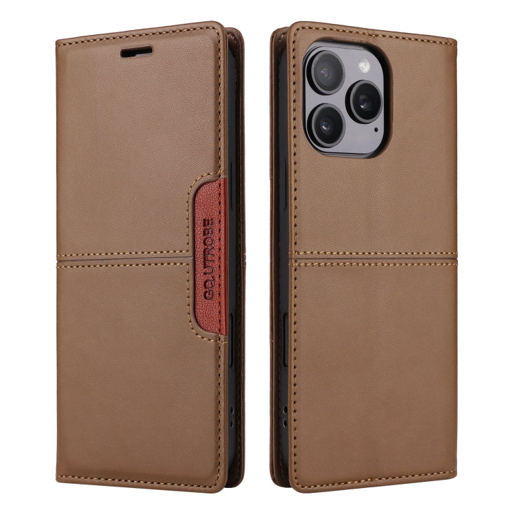 For iPhone 16 Pro Max GQUTROBE G01 RFID Anti-theft Leather Phone Case(Brown)