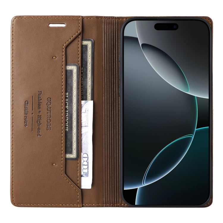 For iPhone 16 Pro Max GQUTROBE G01 RFID Anti-theft Leather Phone Case(Brown)